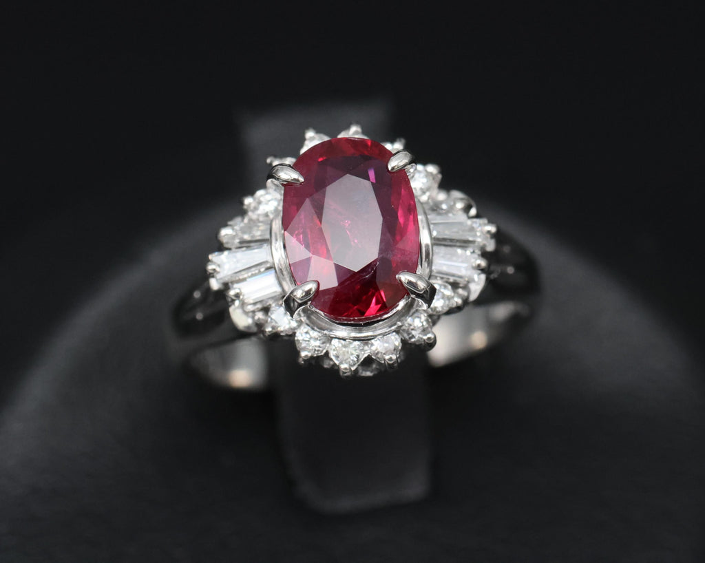 Vintage 1.11ct Intense Red Ruby & 0.29ct Diamond Platinum Ring Size 4.5, 4.84g