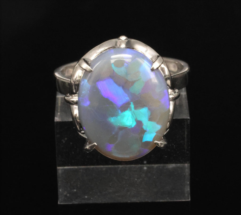 Vintage 6.31ct Natural Untreated Australian Opal Handmade Platinum Ring Size 7.5