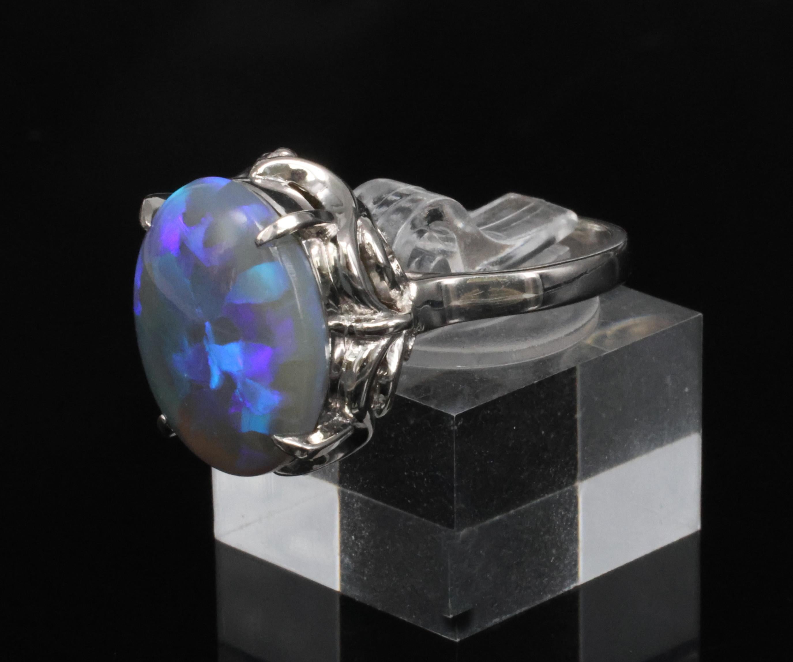 Vintage 6.31ct Natural Untreated Australian Opal Handmade Platinum Ring Size 7.5