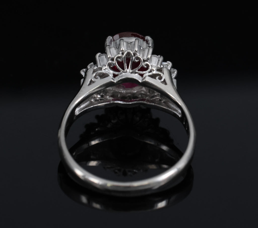 Vintage 1.11ct Intense Red Ruby & 0.29ct Diamond Platinum Ring Size 4.5, 4.84g