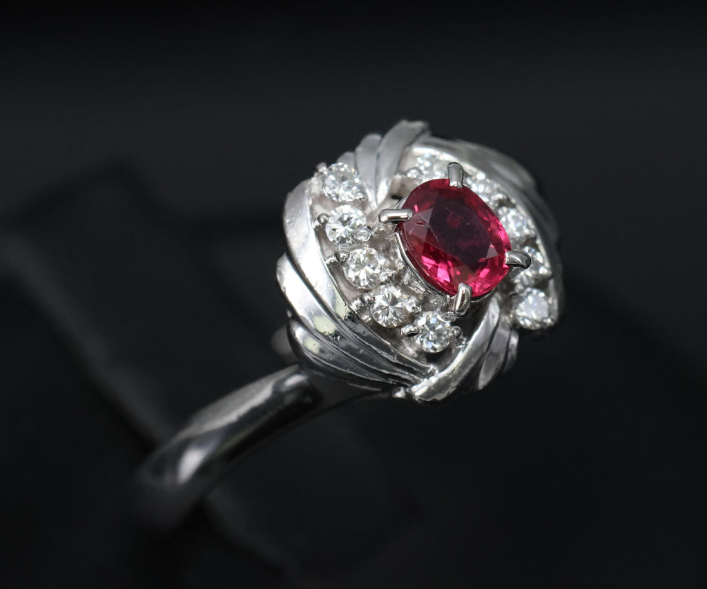 Vintage 0.31ct Intense Red Ruby & 0.14ct Diamond Platinum Ring Size 7.25, 5.19g