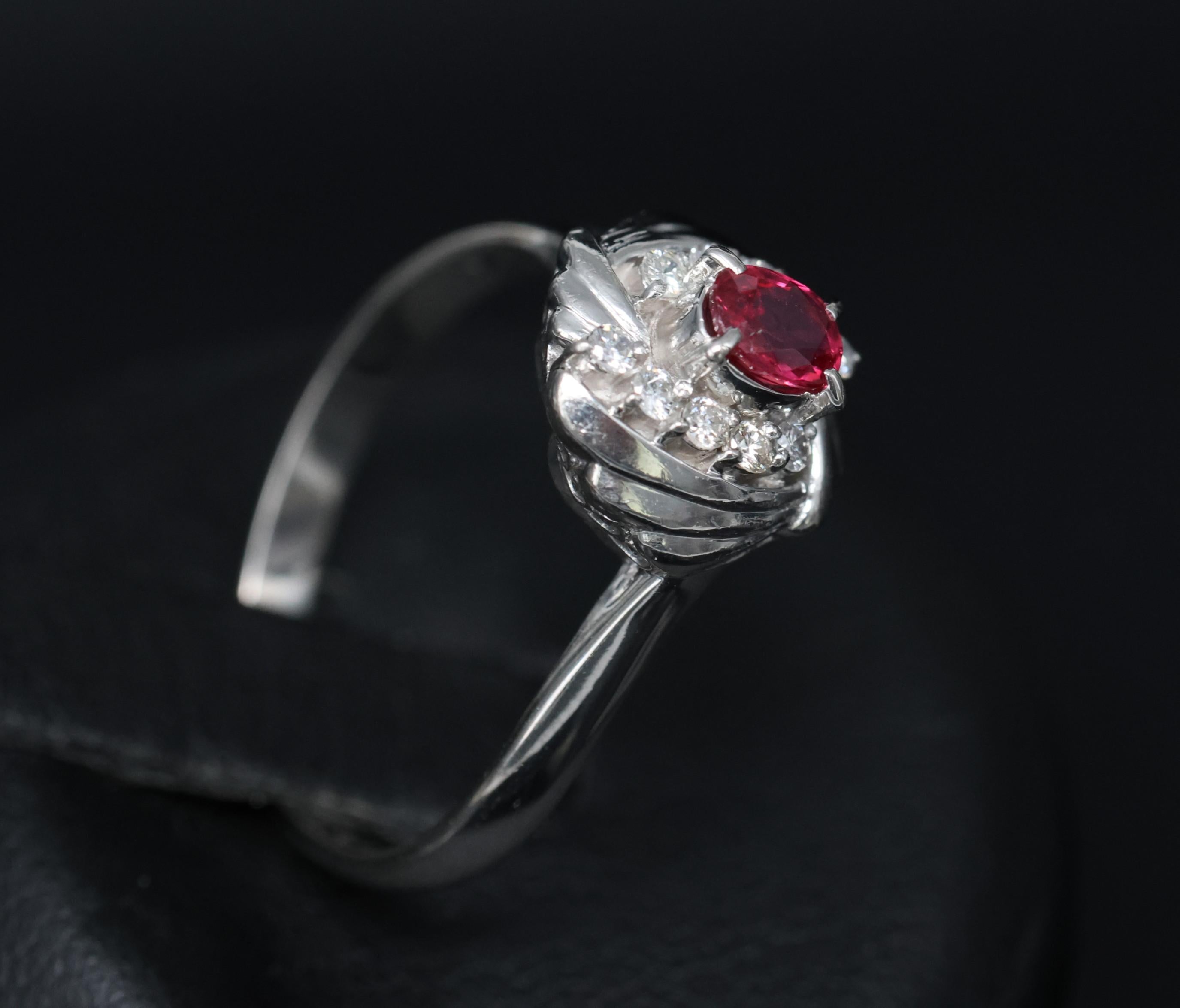 Vintage 0.31ct Intense Red Ruby & 0.14ct Diamond Platinum Ring Size 7.25, 5.19g