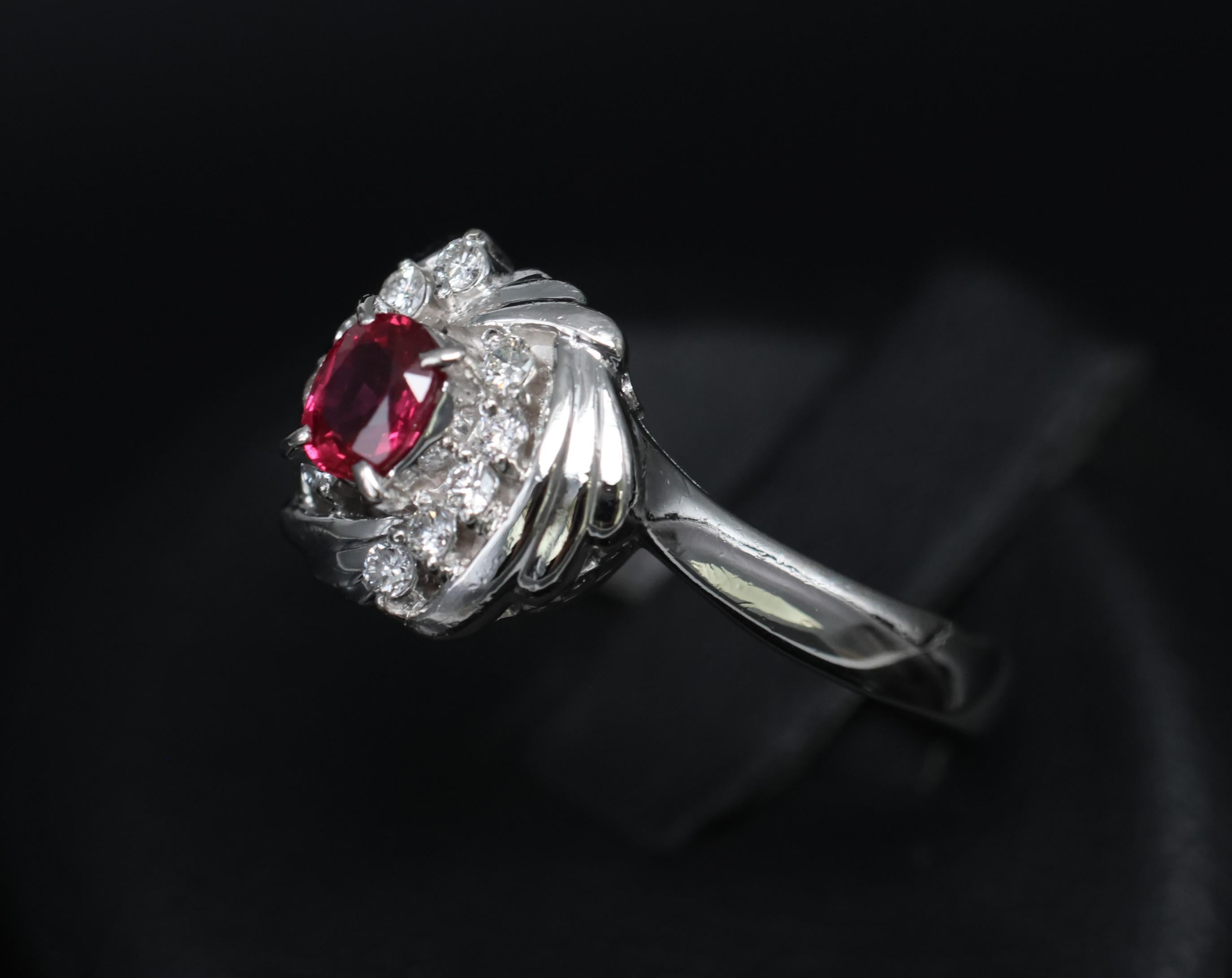 Vintage 0.31ct Intense Red Ruby & 0.14ct Diamond Platinum Ring Size 7.25, 5.19g