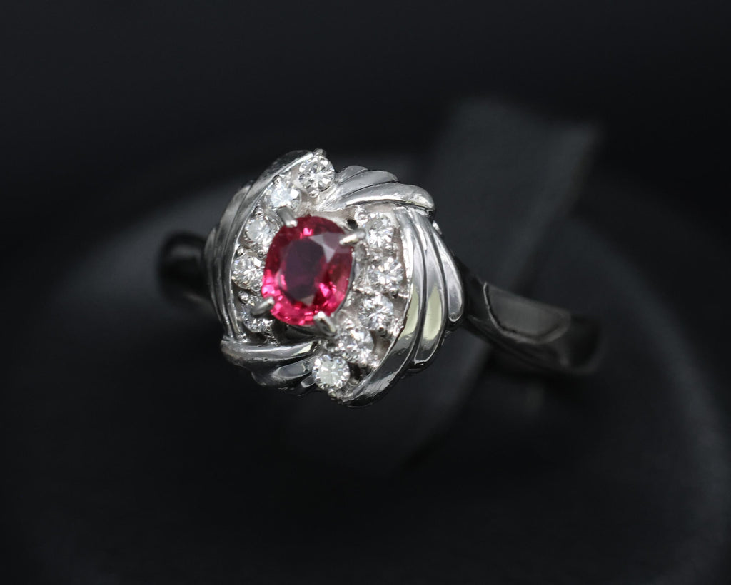 Vintage 0.31ct Intense Red Ruby & 0.14ct Diamond Platinum Ring Size 7.25, 5.19g