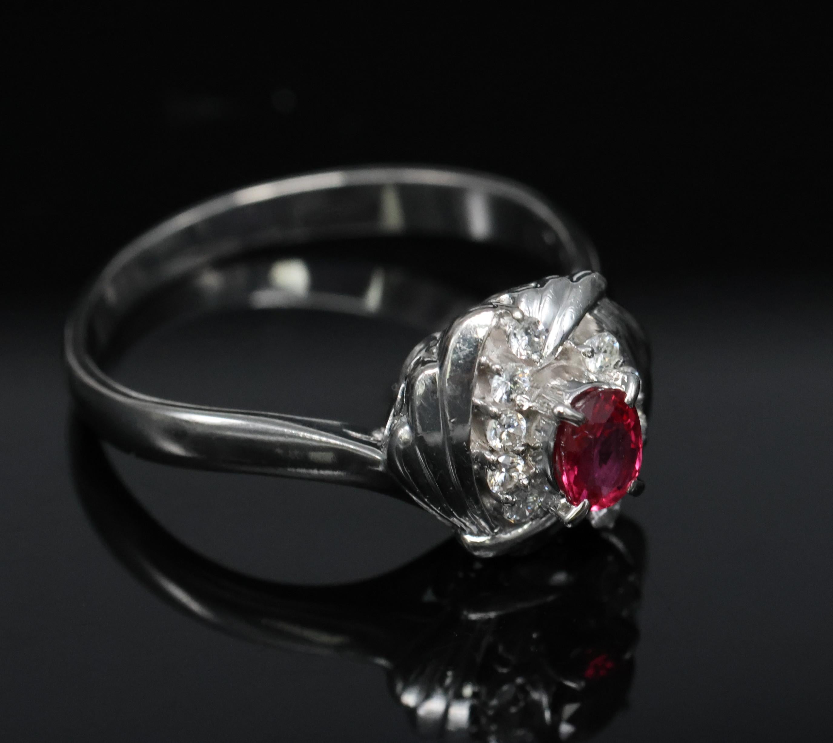 Vintage 0.31ct Intense Red Ruby & 0.14ct Diamond Platinum Ring Size 7.25, 5.19g