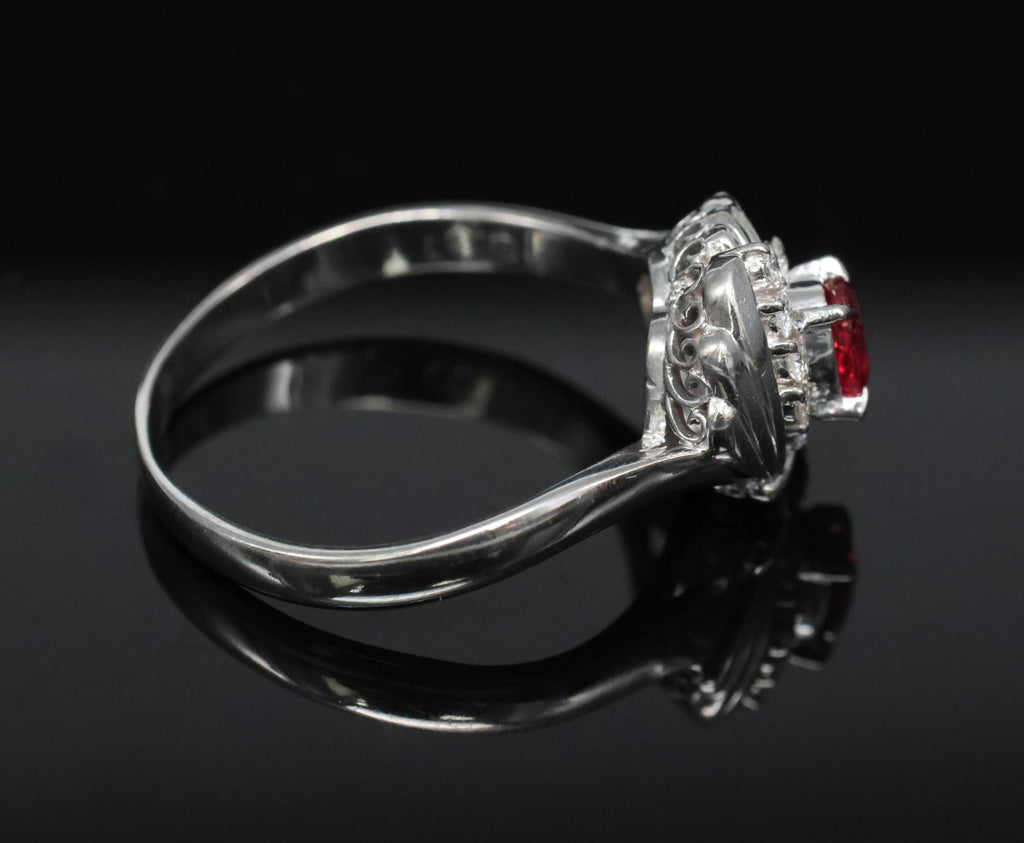 Vintage 0.31ct Intense Red Ruby & 0.14ct Diamond Platinum Ring Size 7.25, 5.19g