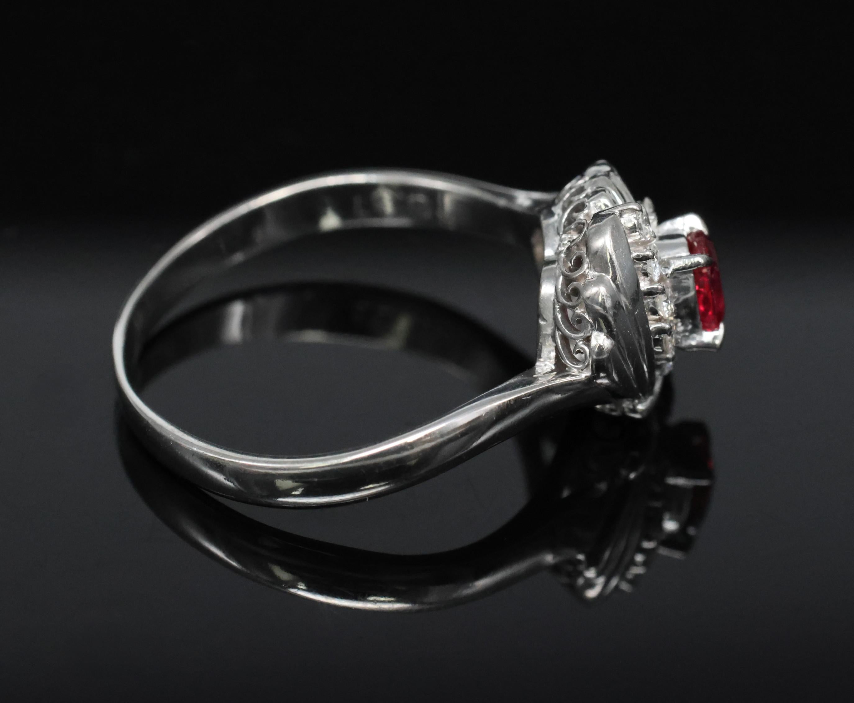 Vintage 0.31ct Intense Red Ruby & 0.14ct Diamond Platinum Ring Size 7.25, 5.19g