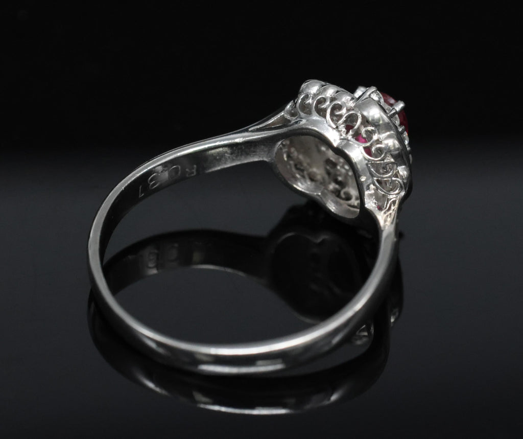 Vintage 0.31ct Intense Red Ruby & 0.14ct Diamond Platinum Ring Size 7.25, 5.19g