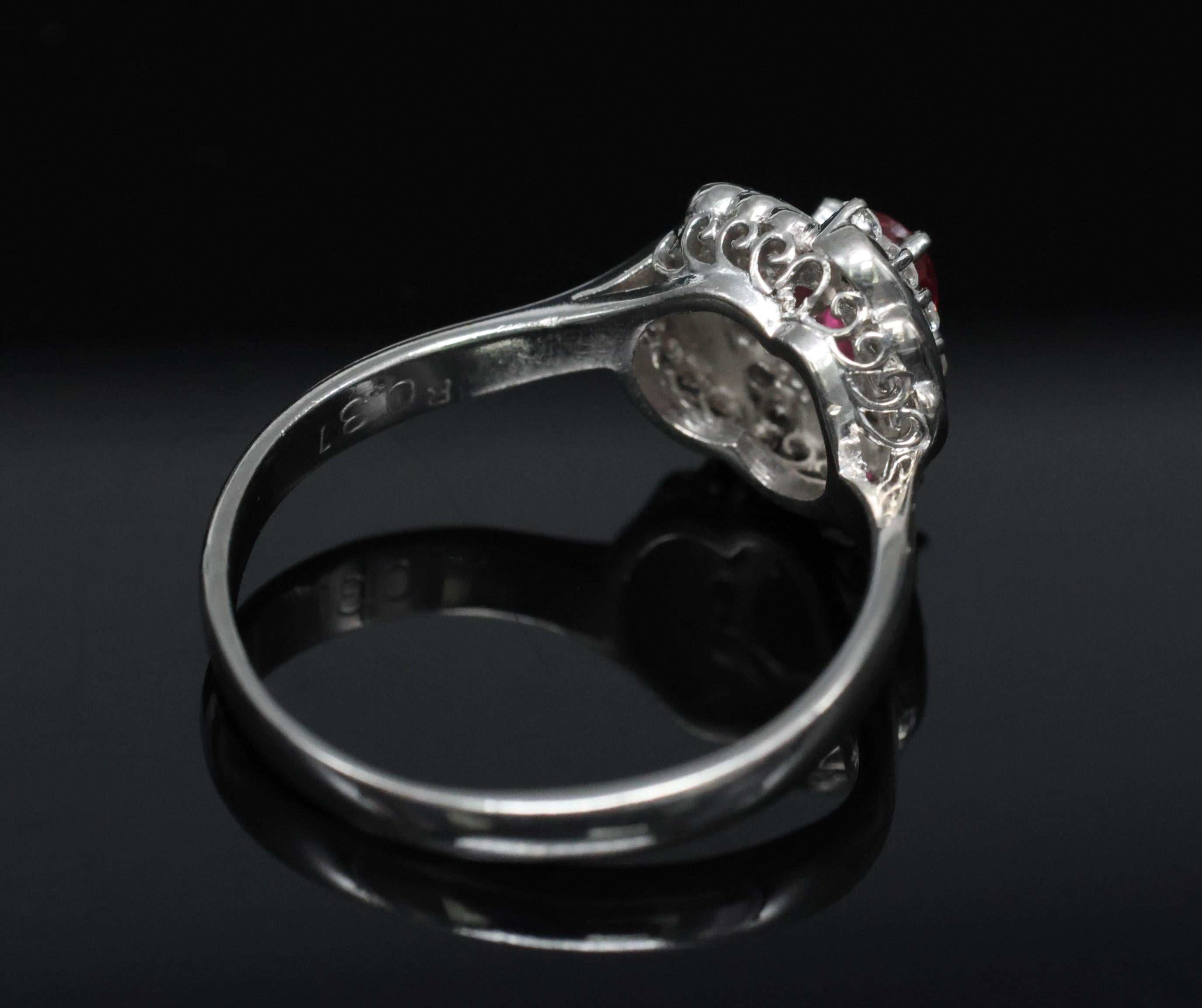 Vintage 0.31ct Intense Red Ruby & 0.14ct Diamond Platinum Ring Size 7.25, 5.19g