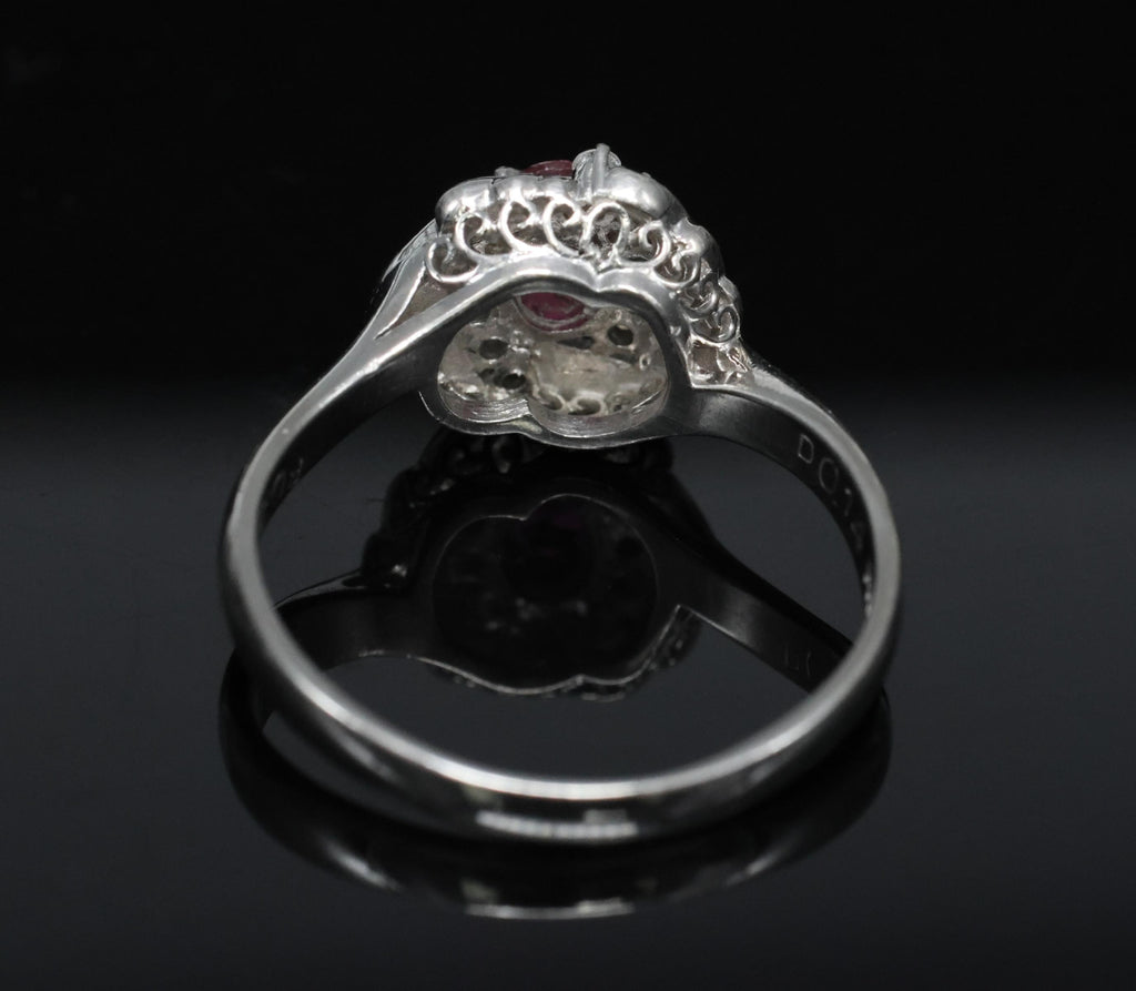Vintage 0.31ct Intense Red Ruby & 0.14ct Diamond Platinum Ring Size 7.25, 5.19g