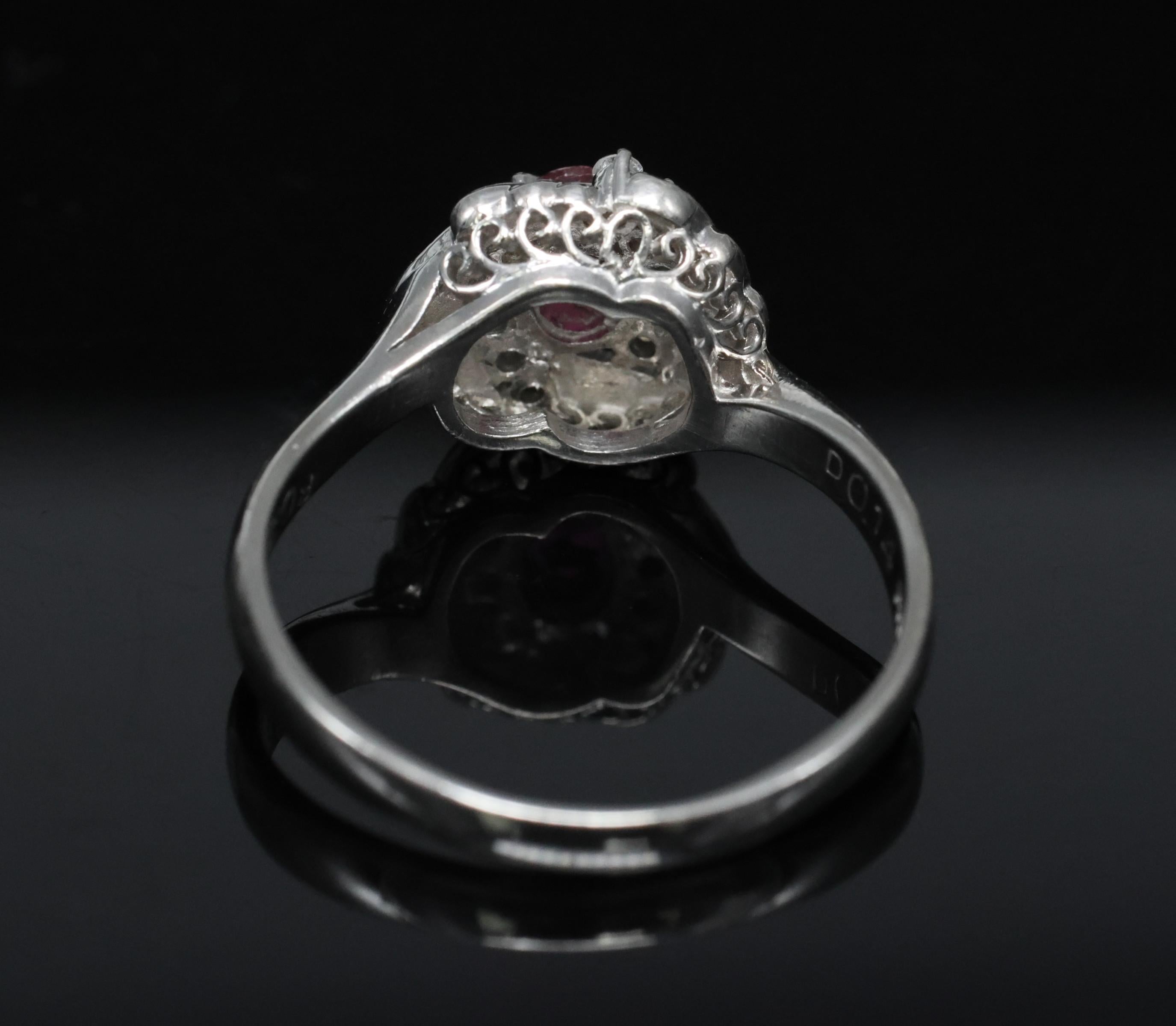 Vintage 0.31ct Intense Red Ruby & 0.14ct Diamond Platinum Ring Size 7.25, 5.19g