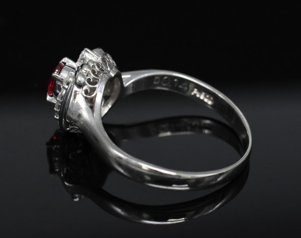 Vintage 0.31ct Intense Red Ruby & 0.14ct Diamond Platinum Ring Size 7.25, 5.19g