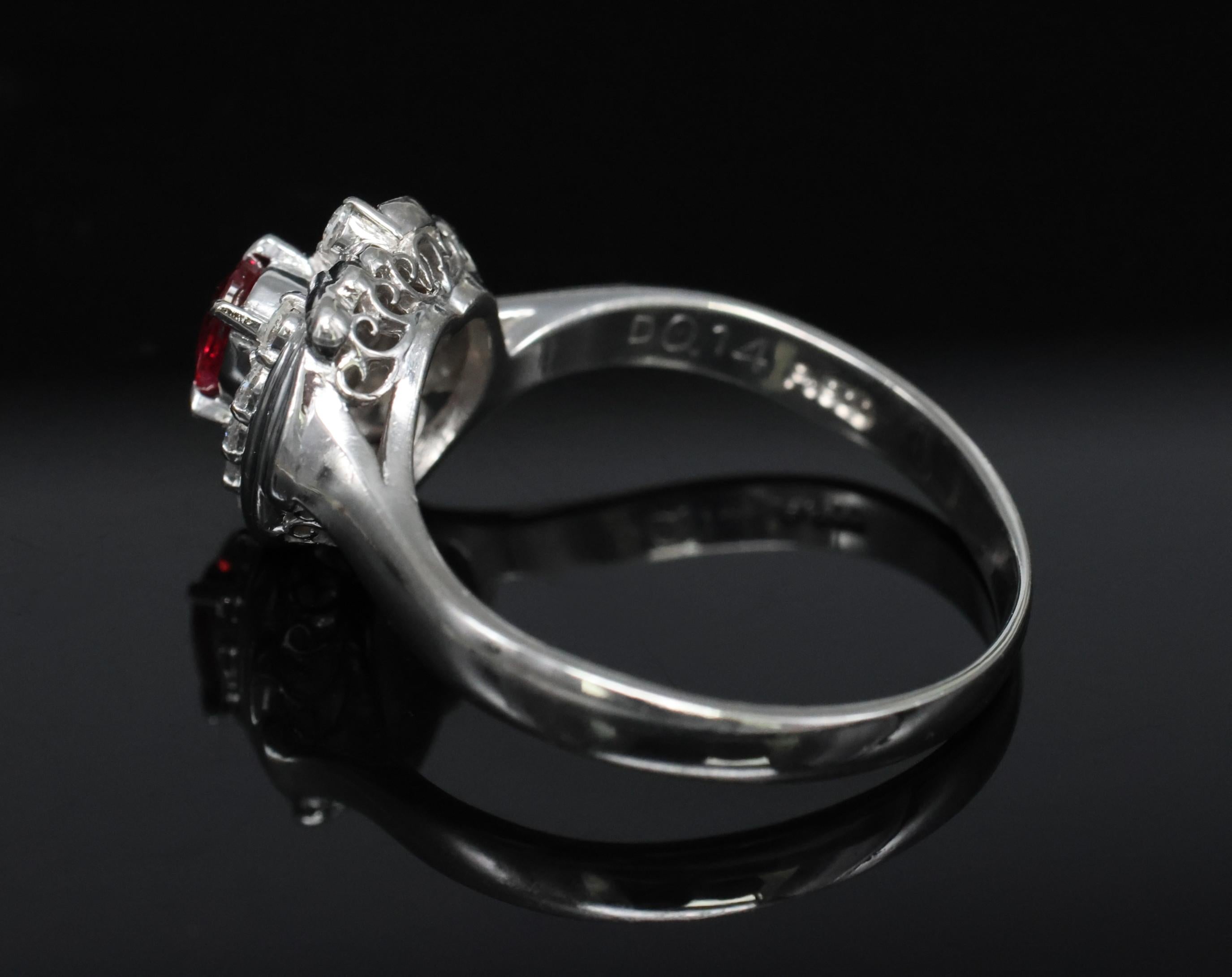 Vintage 0.31ct Intense Red Ruby & 0.14ct Diamond Platinum Ring Size 7.25, 5.19g