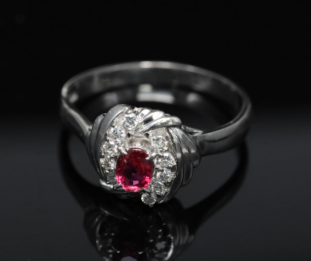Vintage 0.31ct Intense Red Ruby & 0.14ct Diamond Platinum Ring Size 7.25, 5.19g