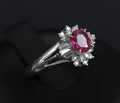 Vintage 0.55ct Ruby & 0.15ct Diamond Platinum Cocktail Cluster Ring Size 4.75