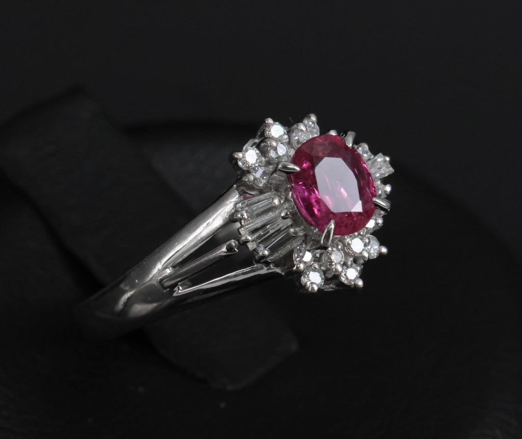 Vintage 0.55ct Ruby & 0.15ct Diamond Platinum Cocktail Cluster Ring Size 4.75
