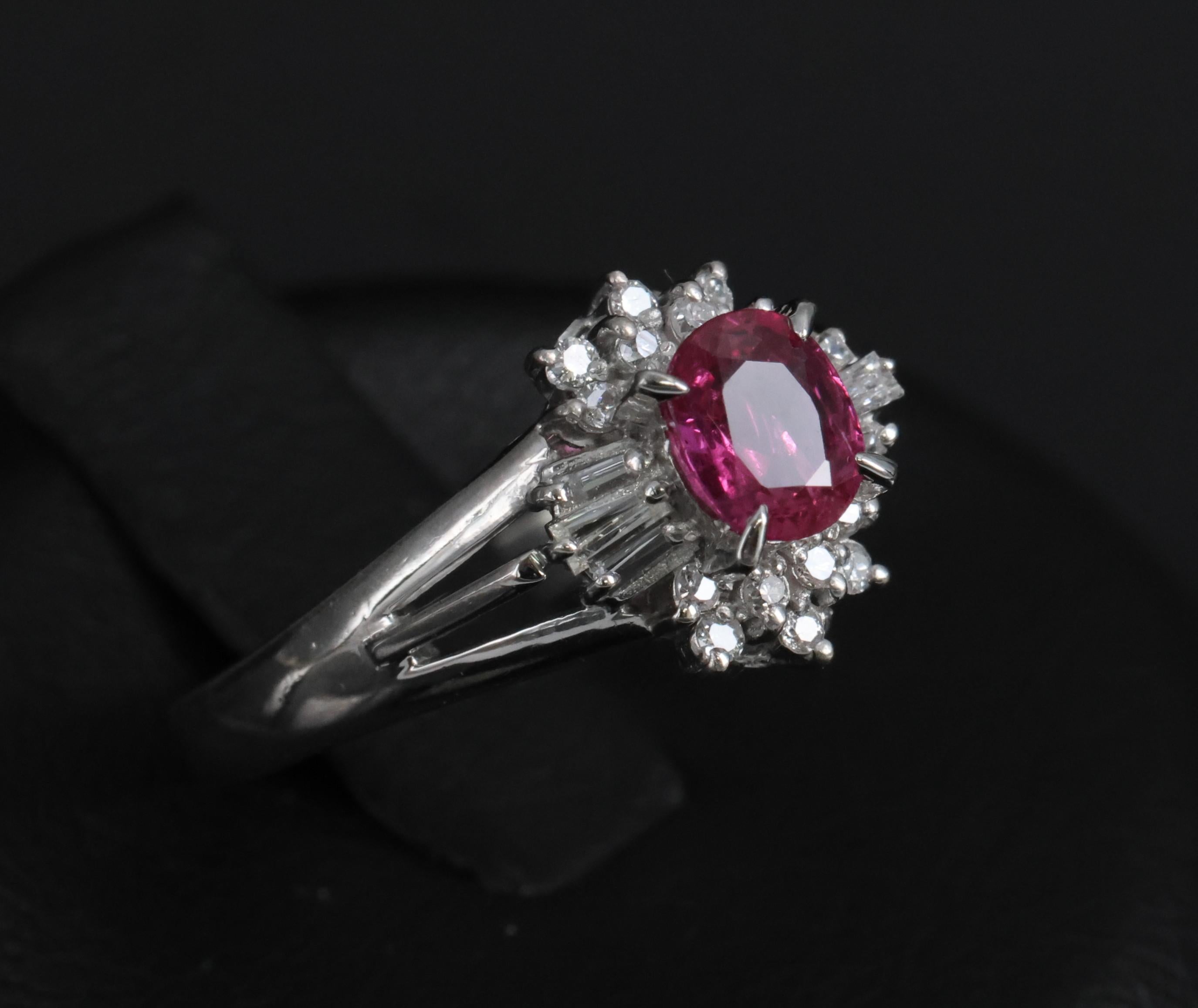 Vintage 0.55ct Ruby & 0.15ct Diamond Platinum Cocktail Cluster Ring Size 4.75