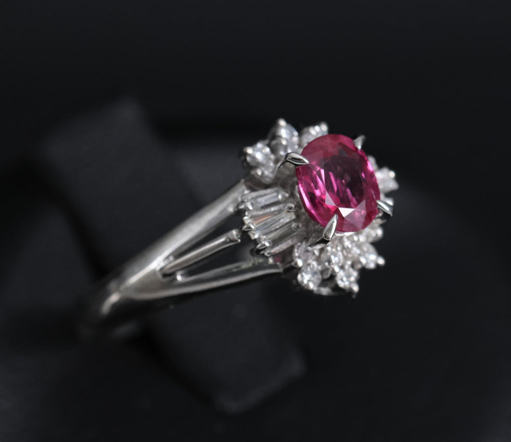 Vintage 0.55ct Ruby & 0.15ct Diamond Platinum Cocktail Cluster Ring Size 4.75