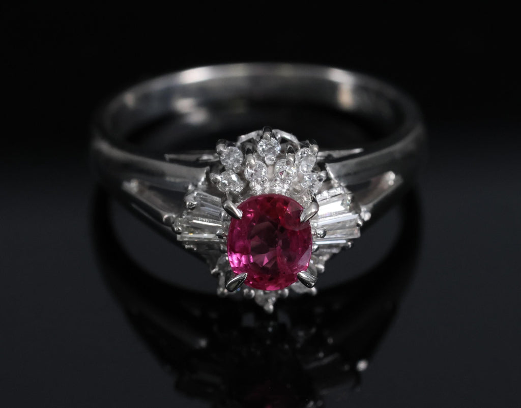 Vintage 0.55ct Ruby & 0.15ct Diamond Platinum Cocktail Cluster Ring Size 4.75