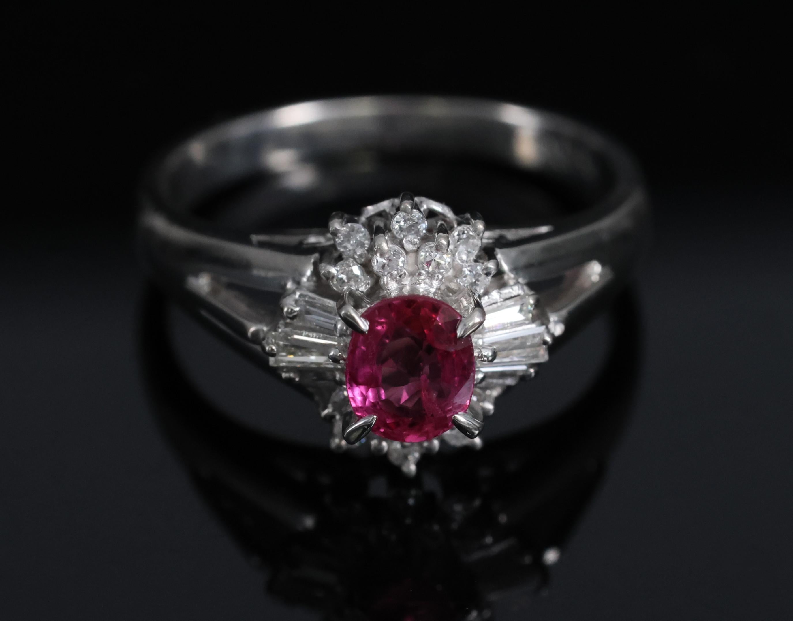 Vintage 0.55ct Ruby & 0.15ct Diamond Platinum Cocktail Cluster Ring Size 4.75