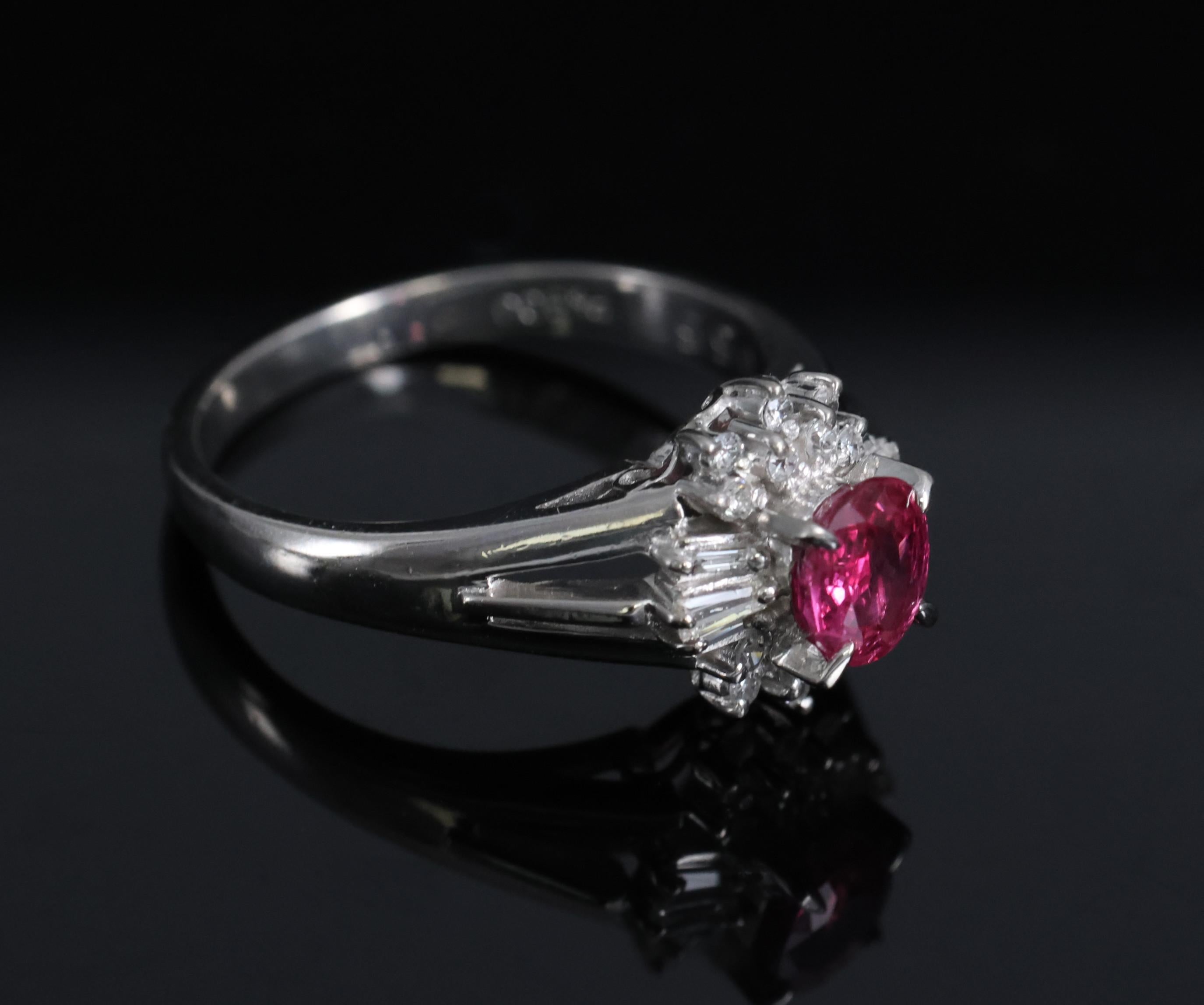 Vintage 0.55ct Ruby & 0.15ct Diamond Platinum Cocktail Cluster Ring Size 4.75