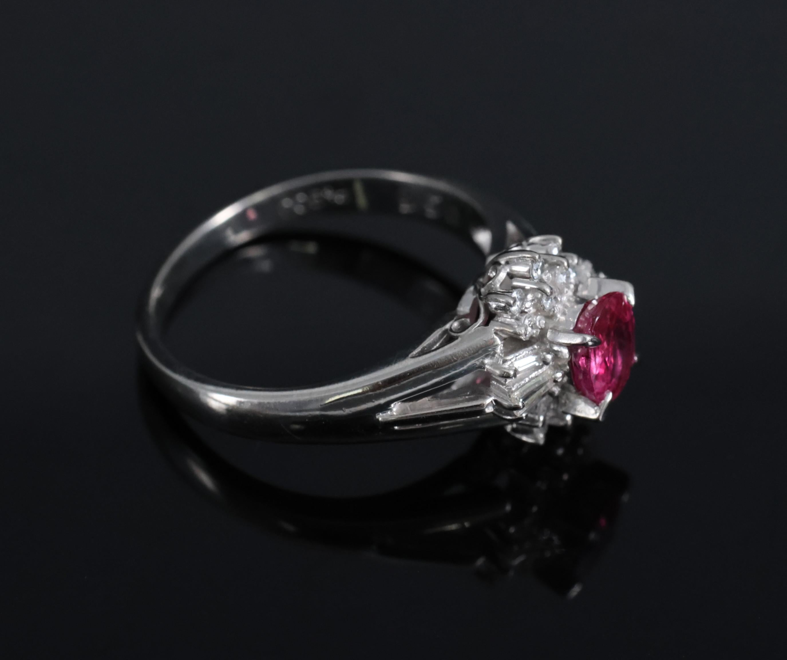 Vintage 0.55ct Ruby & 0.15ct Diamond Platinum Cocktail Cluster Ring Size 4.75