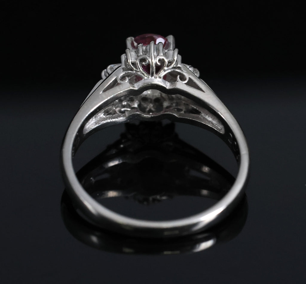 Vintage 0.55ct Ruby & 0.15ct Diamond Platinum Cocktail Cluster Ring Size 4.75