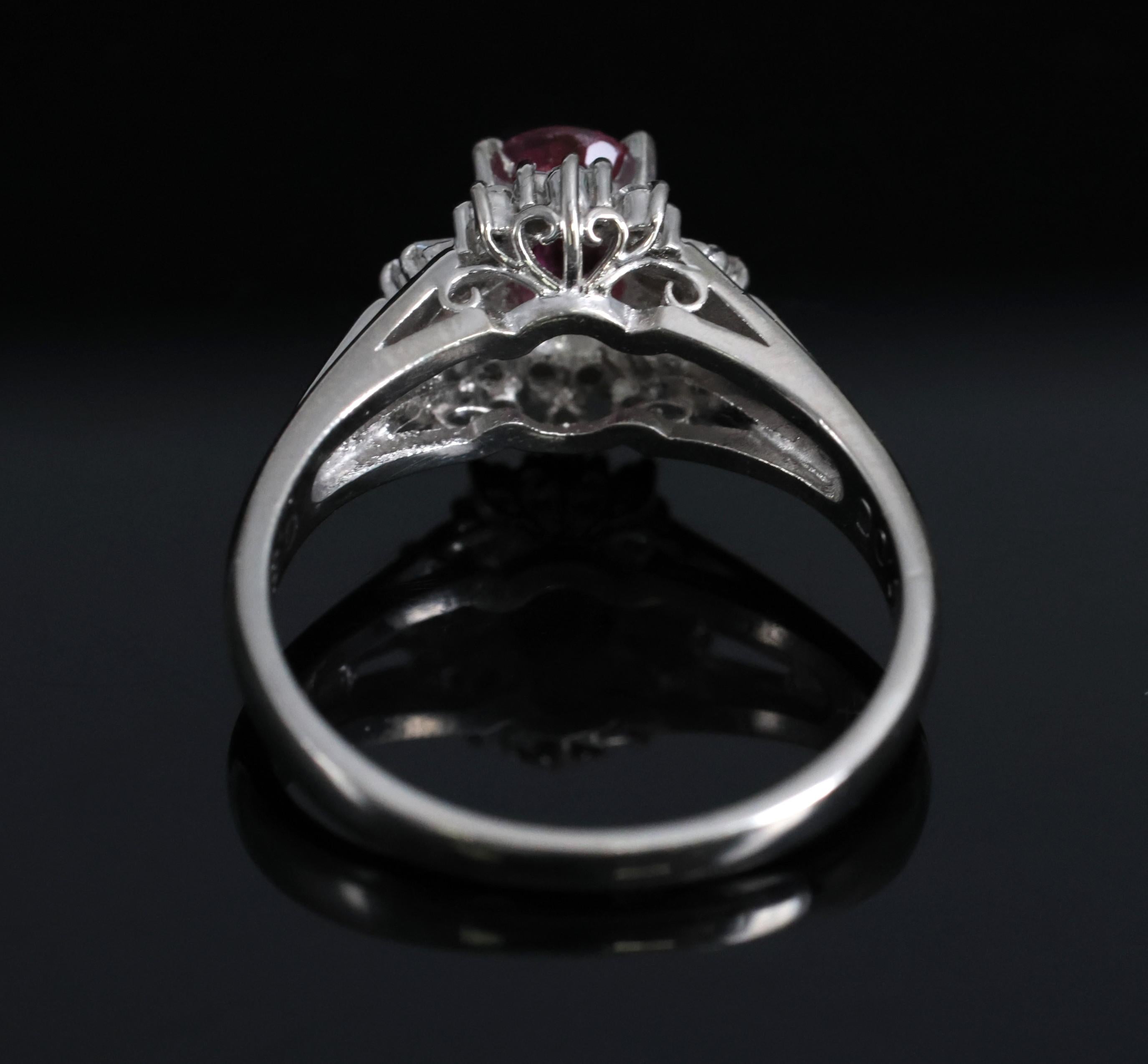 Vintage 0.55ct Ruby & 0.15ct Diamond Platinum Cocktail Cluster Ring Size 4.75