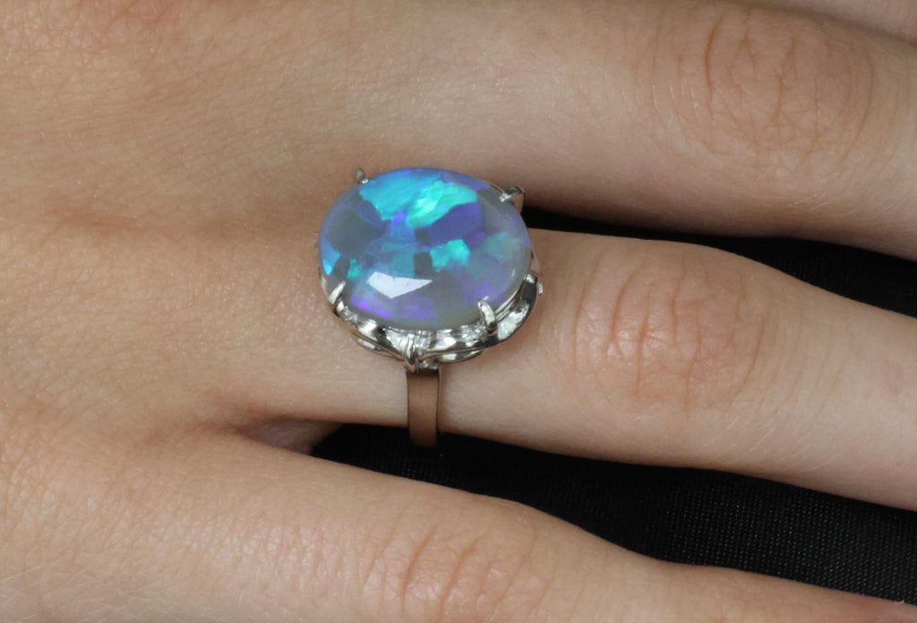 Vintage 6.31ct Natural Untreated Australian Opal Handmade Platinum Ring Size 7.5