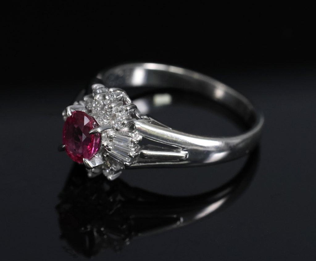 Vintage 0.55ct Ruby & 0.15ct Diamond Platinum Cocktail Cluster Ring Size 4.75