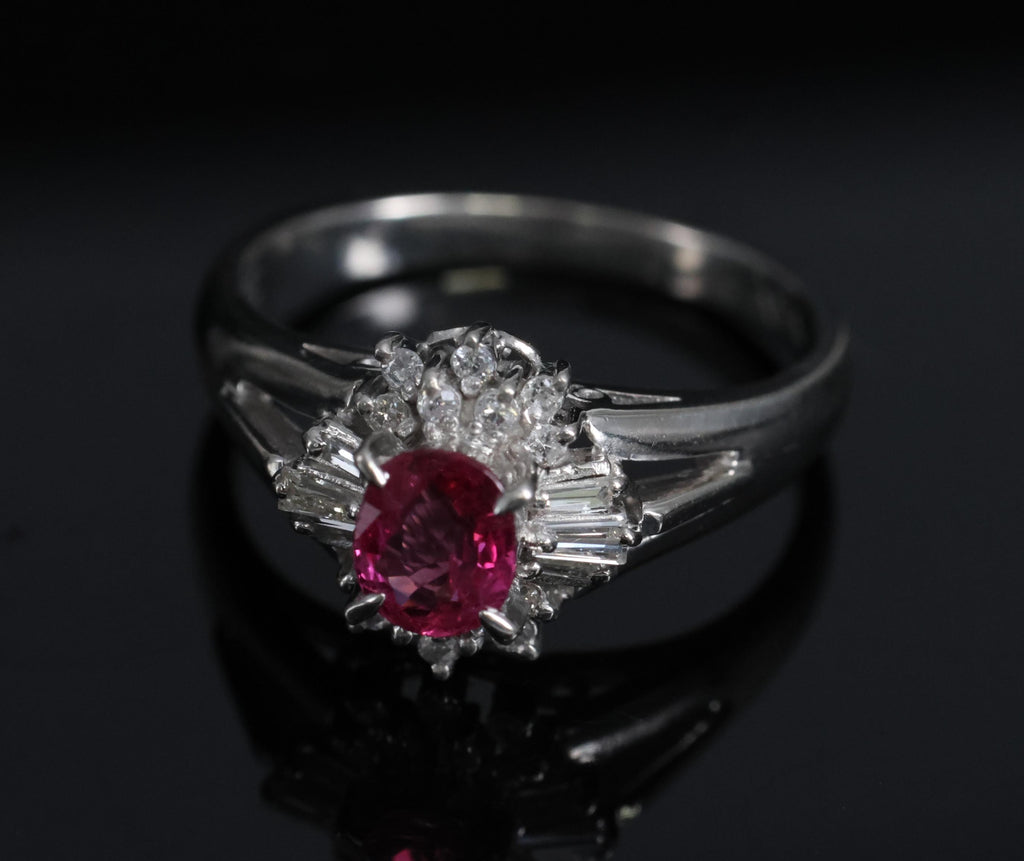 Vintage 0.55ct Ruby & 0.15ct Diamond Platinum Cocktail Cluster Ring Size 4.75