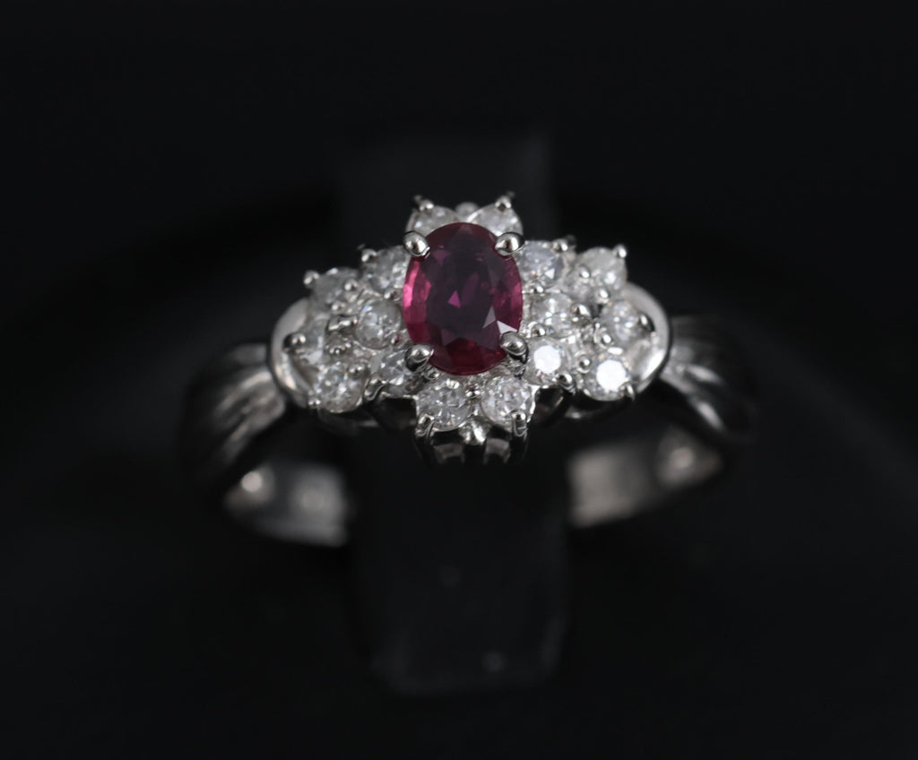 Vintage 0.35ct Natural Untreated Ruby & 0.23ct Diamond Platinum Ring Size 4.75