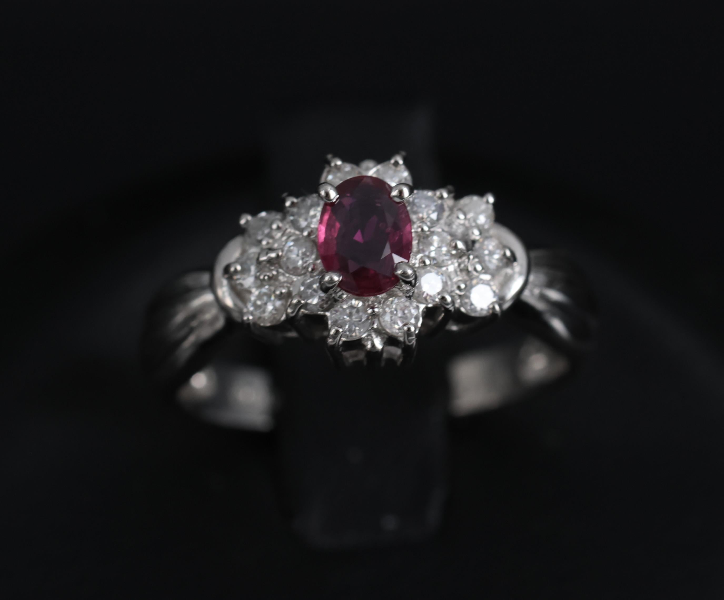 Vintage 0.35ct Natural Untreated Ruby & 0.23ct Diamond Platinum Ring Size 4.75
