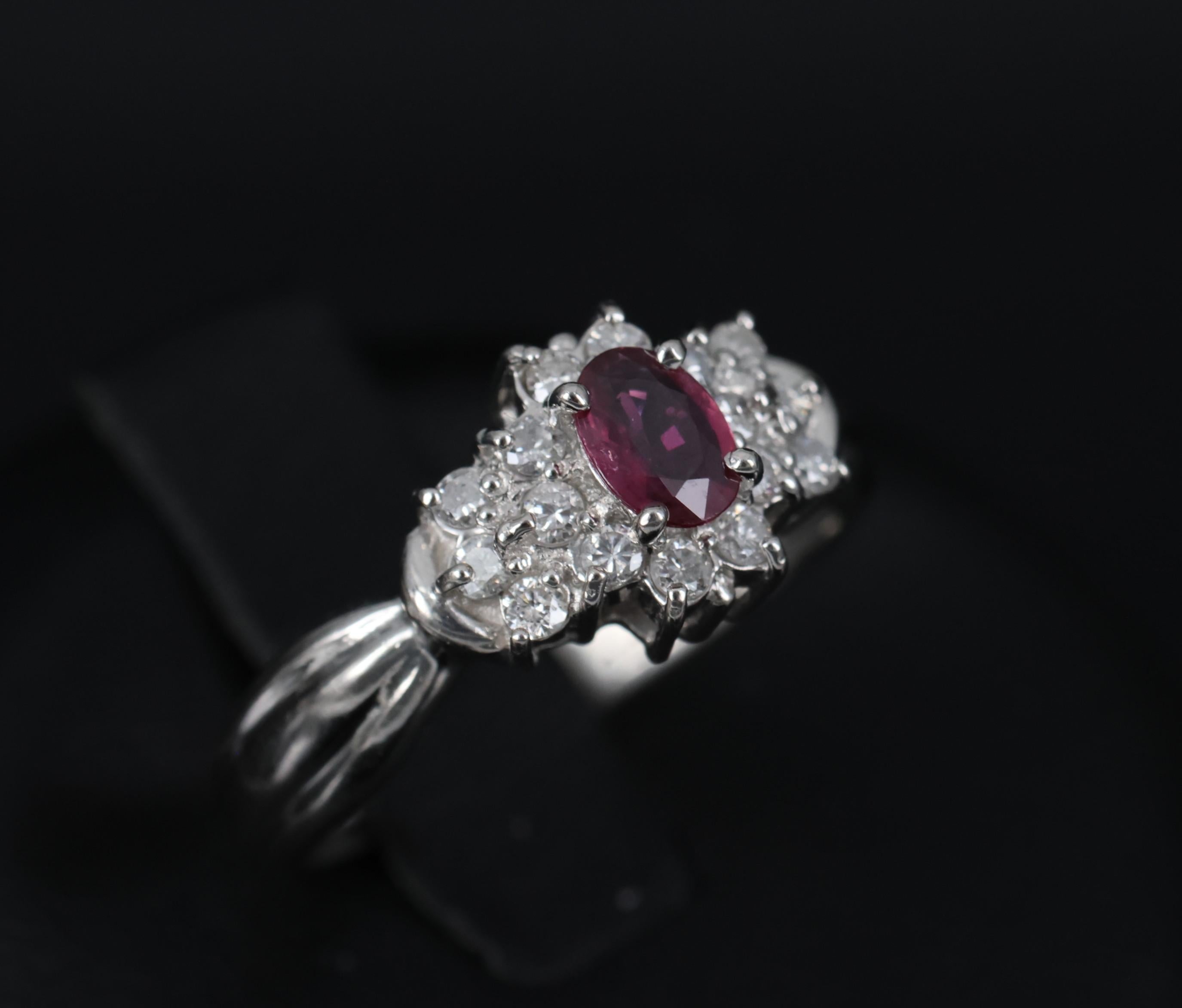 Vintage 0.35ct Natural Untreated Ruby & 0.23ct Diamond Platinum Ring Size 4.75