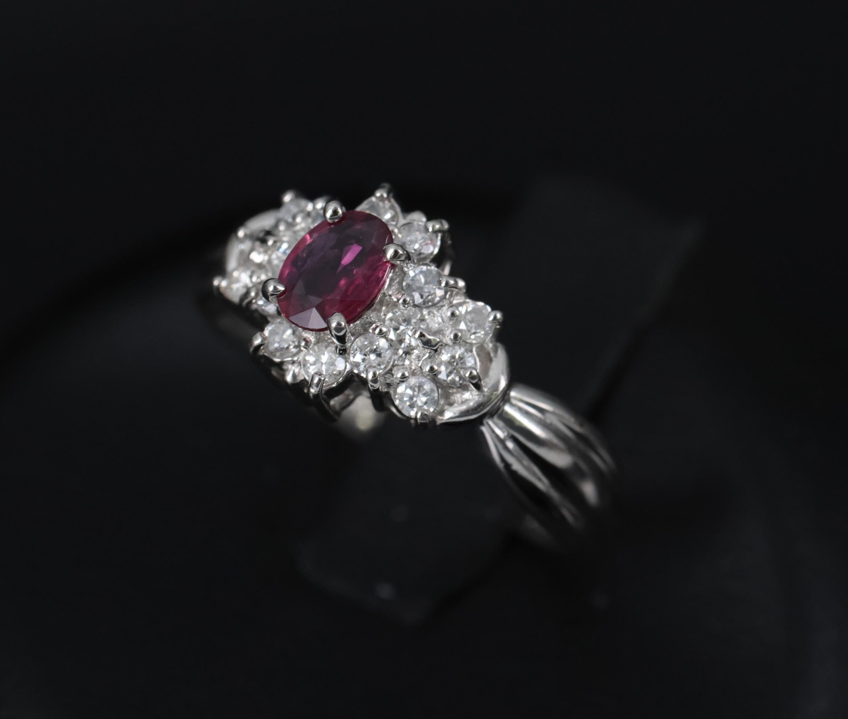 Vintage 0.35ct Natural Untreated Ruby & 0.23ct Diamond Platinum Ring Size 4.75