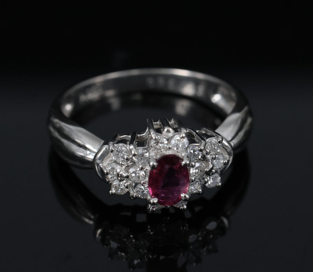 Vintage 0.35ct Natural Untreated Ruby & 0.23ct Diamond Platinum Ring Size 4.75