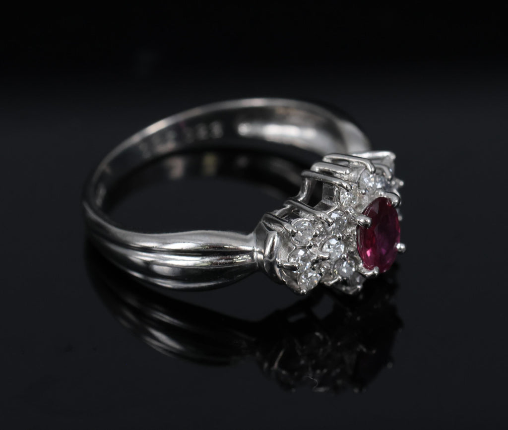 Vintage 0.35ct Natural Untreated Ruby & 0.23ct Diamond Platinum Ring Size 4.75