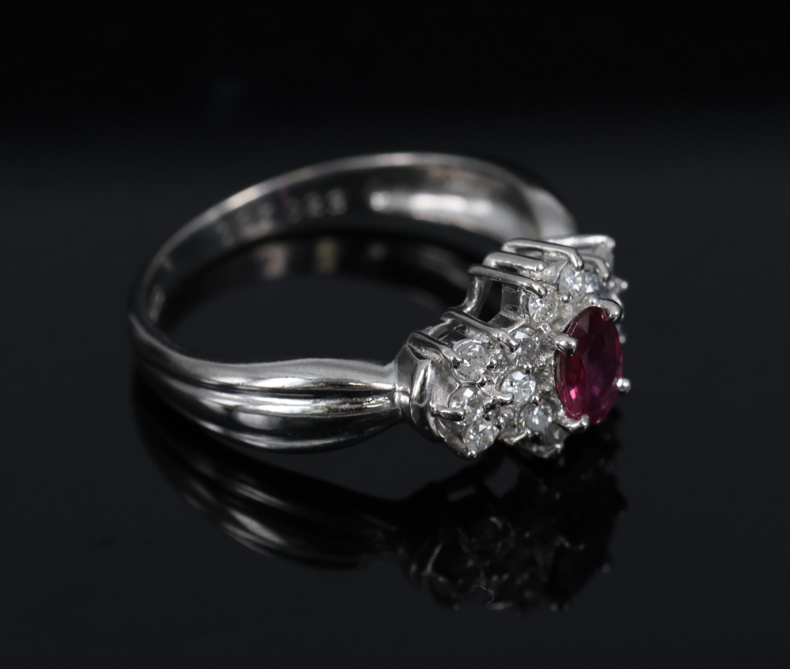 Vintage 0.35ct Natural Untreated Ruby & 0.23ct Diamond Platinum Ring Size 4.75