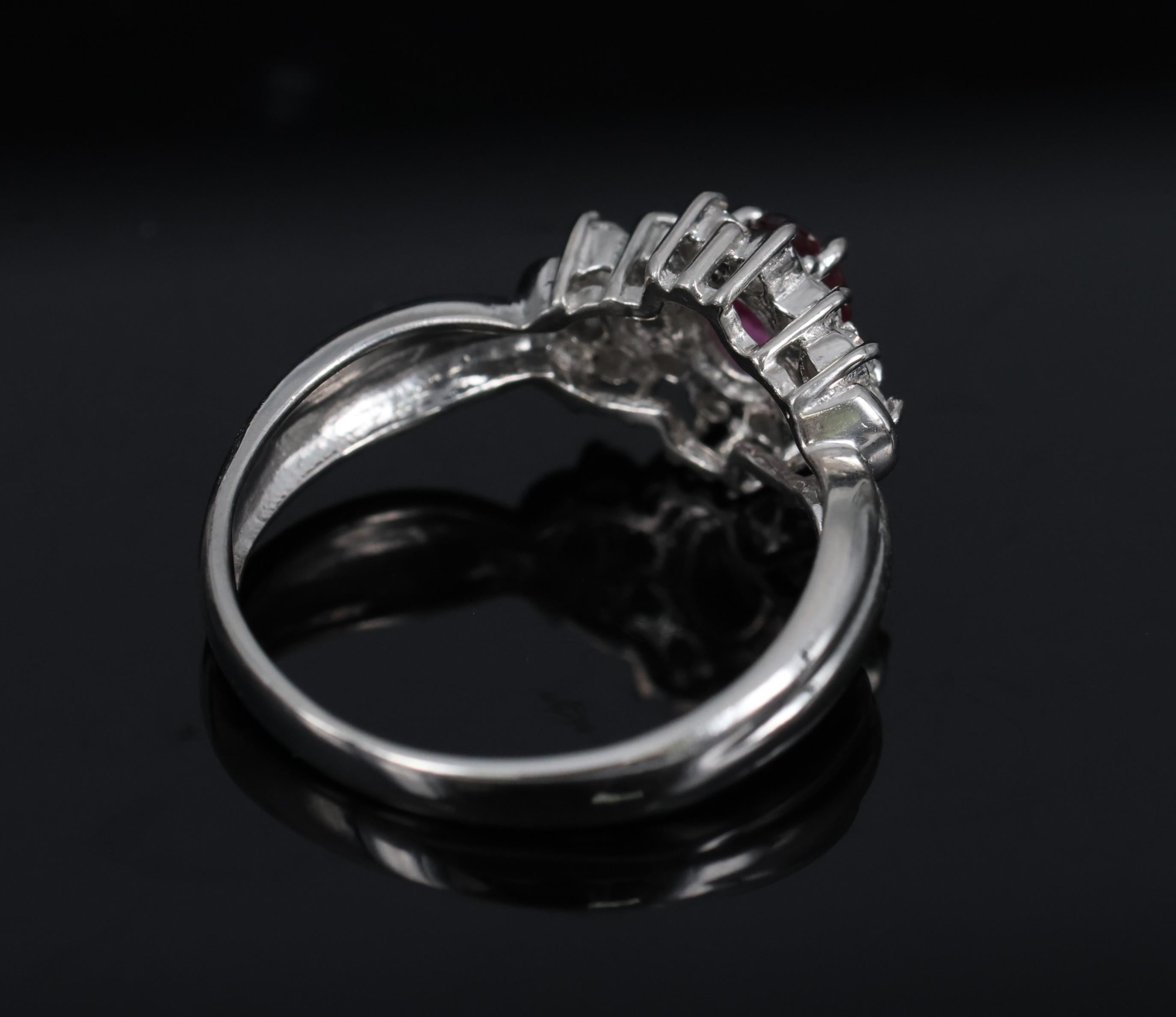 Vintage 0.35ct Natural Untreated Ruby & 0.23ct Diamond Platinum Ring Size 4.75