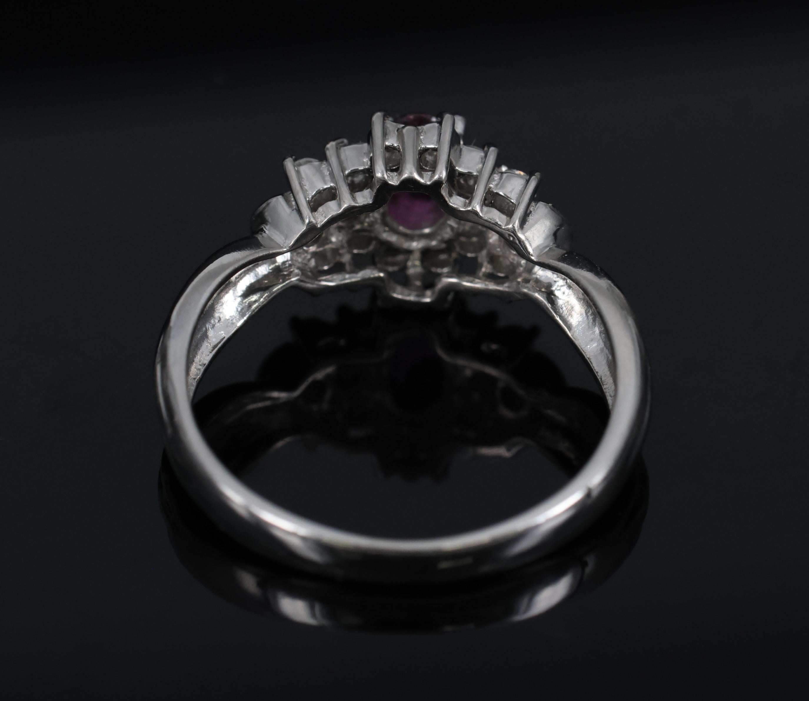 Vintage 0.35ct Natural Untreated Ruby & 0.23ct Diamond Platinum Ring Size 4.75