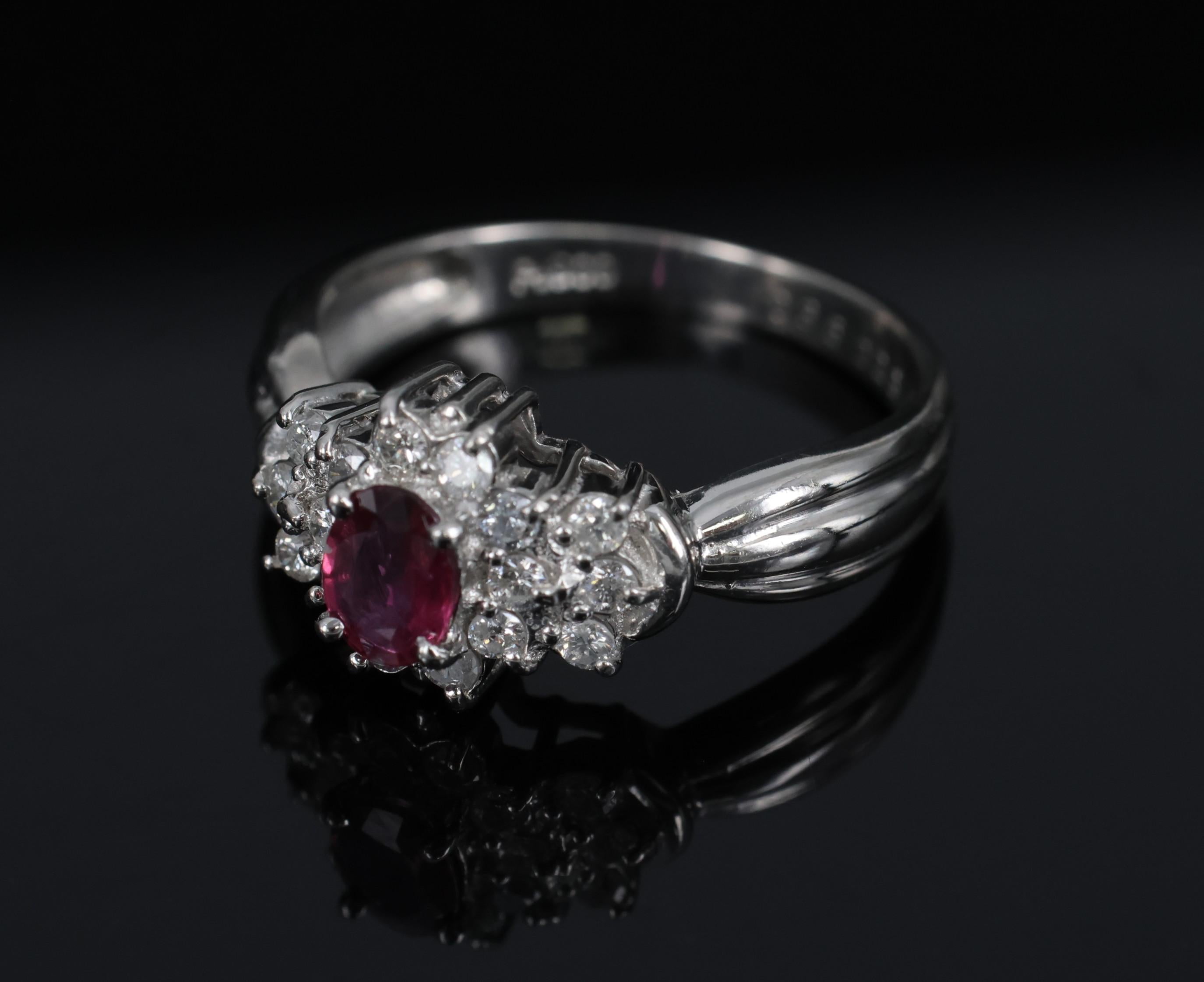 Vintage 0.35ct Natural Untreated Ruby & 0.23ct Diamond Platinum Ring Size 4.75