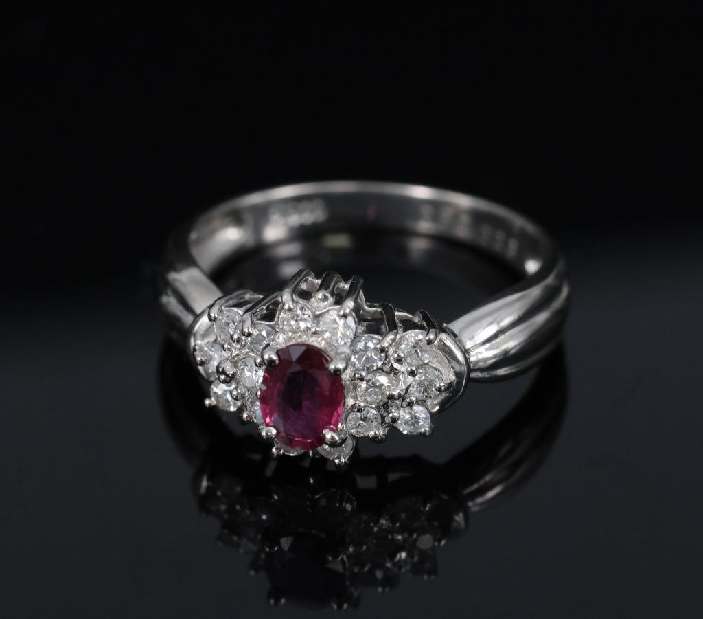 Vintage 0.35ct Natural Untreated Ruby & 0.23ct Diamond Platinum Ring Size 4.75