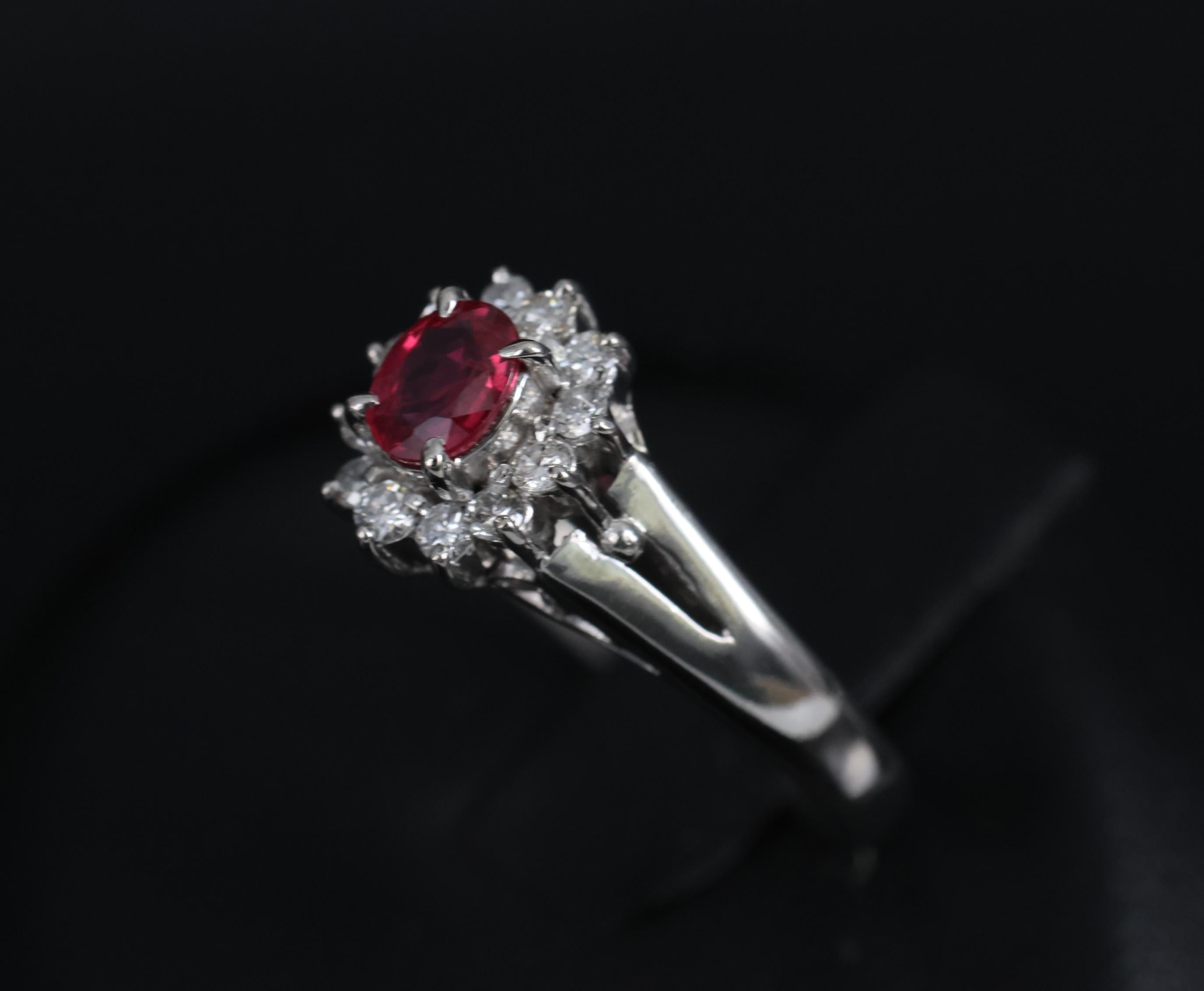 Vintage 0.41ct Ruby & 0.19ct Diamond Platinum Cocktail Halo Ring Size 5.25