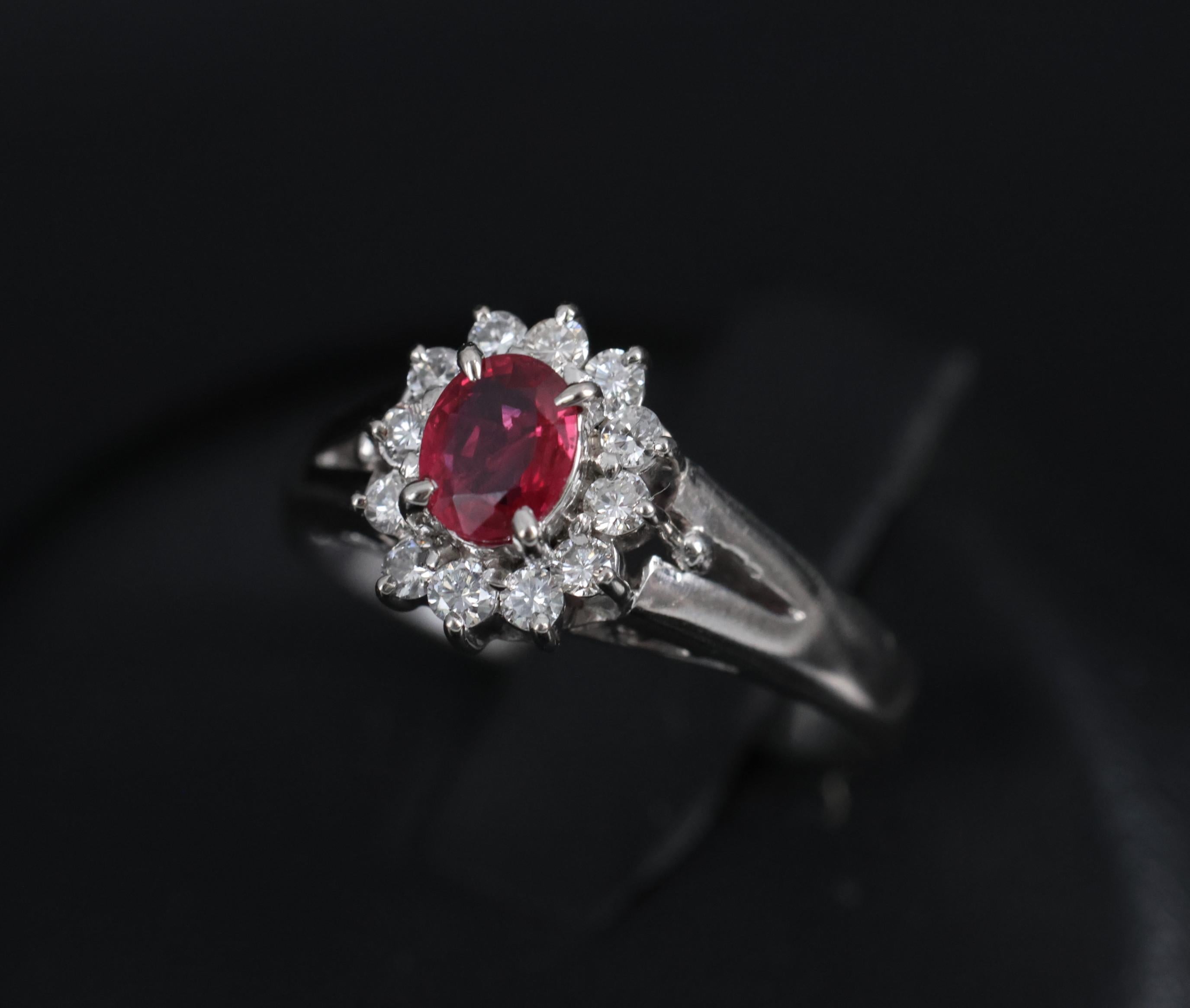 Vintage 0.41ct Ruby & 0.19ct Diamond Platinum Cocktail Halo Ring Size 5.25