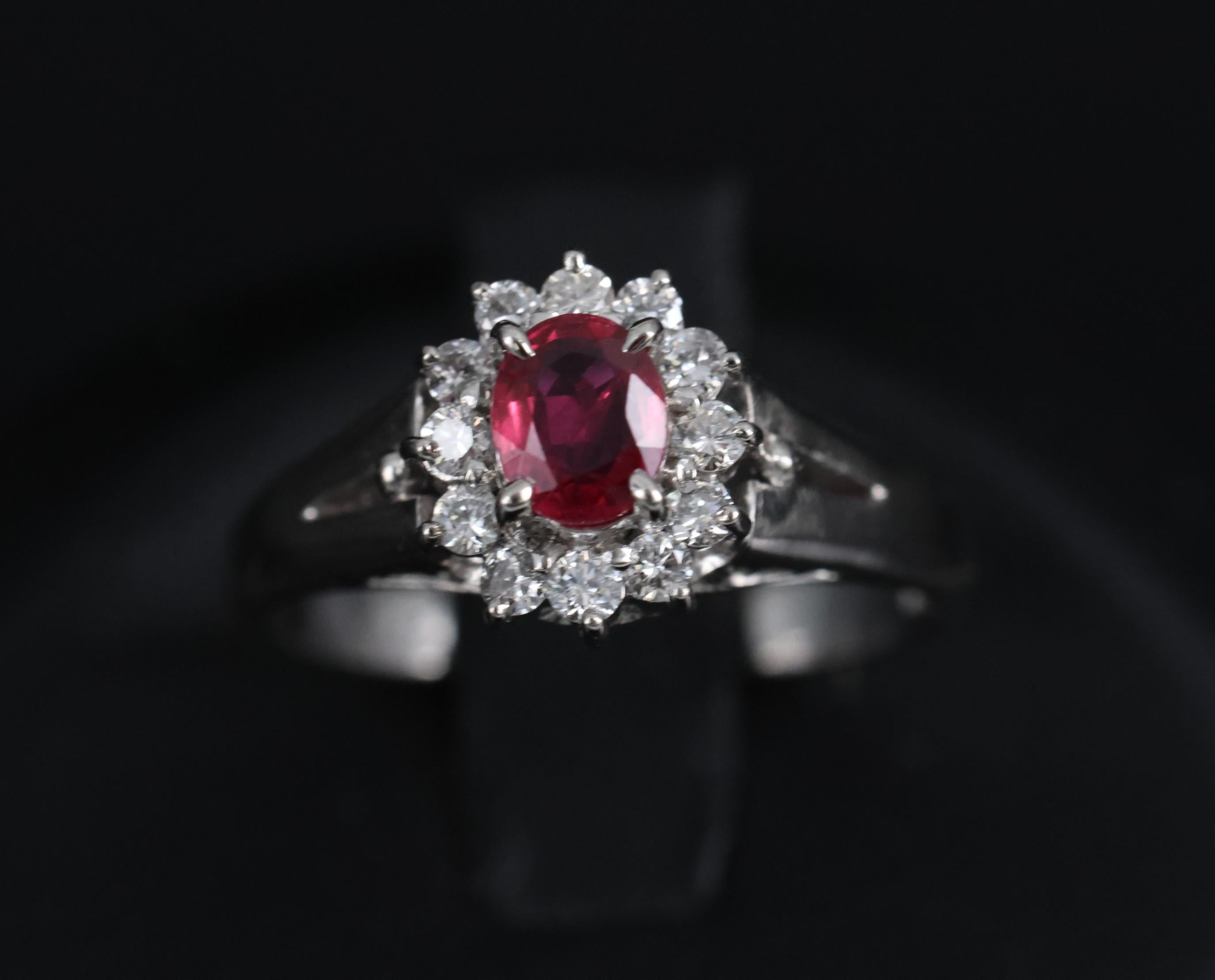 Vintage 0.41ct Ruby & 0.19ct Diamond Platinum Cocktail Halo Ring Size 5.25