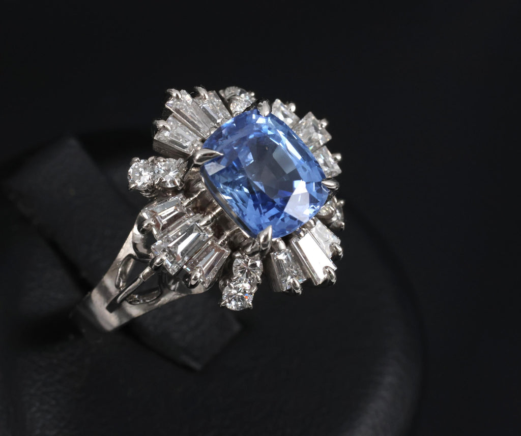 2.90ct GIA Ceylon No Heat Blue Sapphire & 1.33ct Diamond Platinum Ring Size 7.25