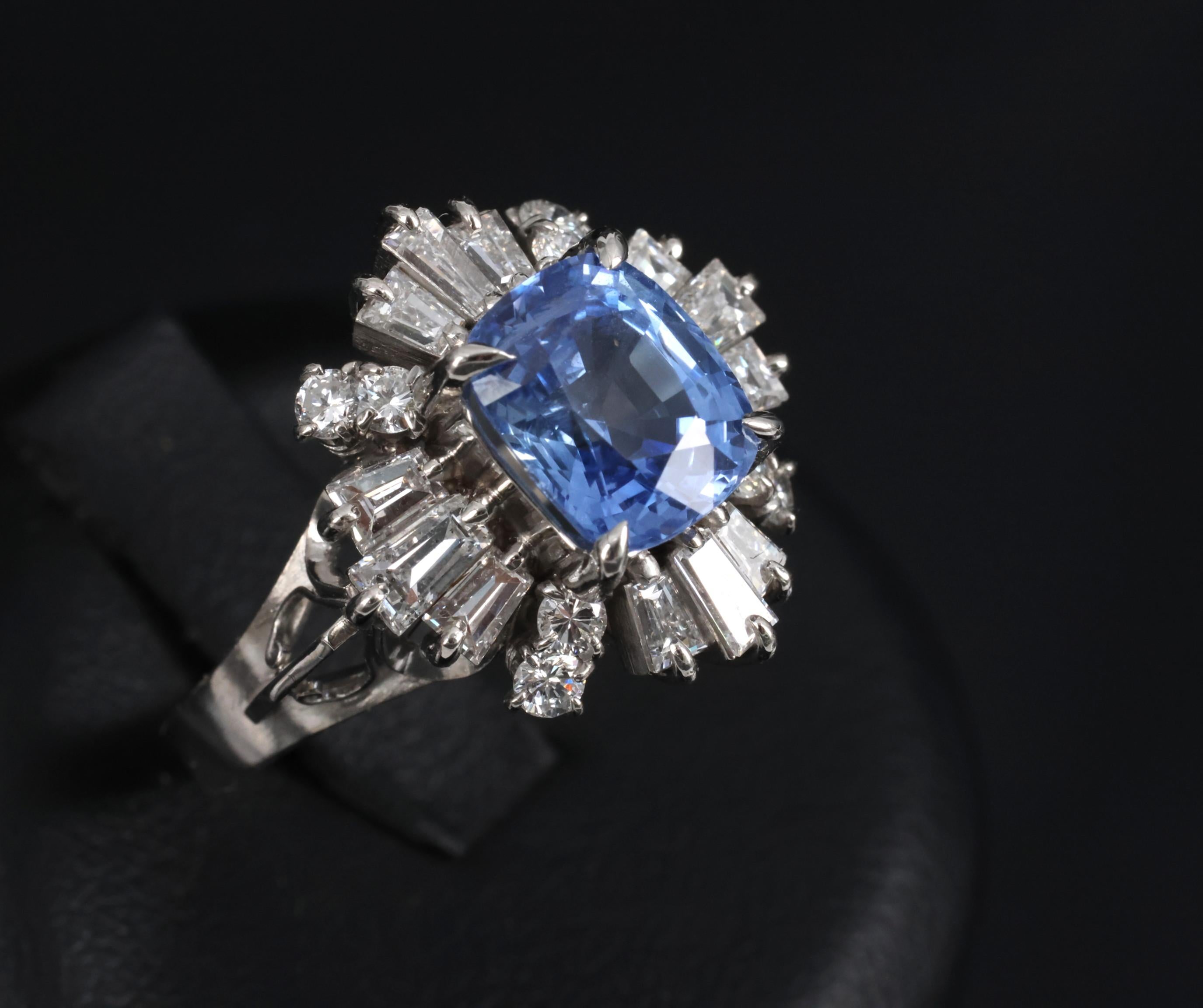 2.90ct GIA Ceylon No Heat Blue Sapphire & 1.33ct Diamond Platinum Ring Size 7.25