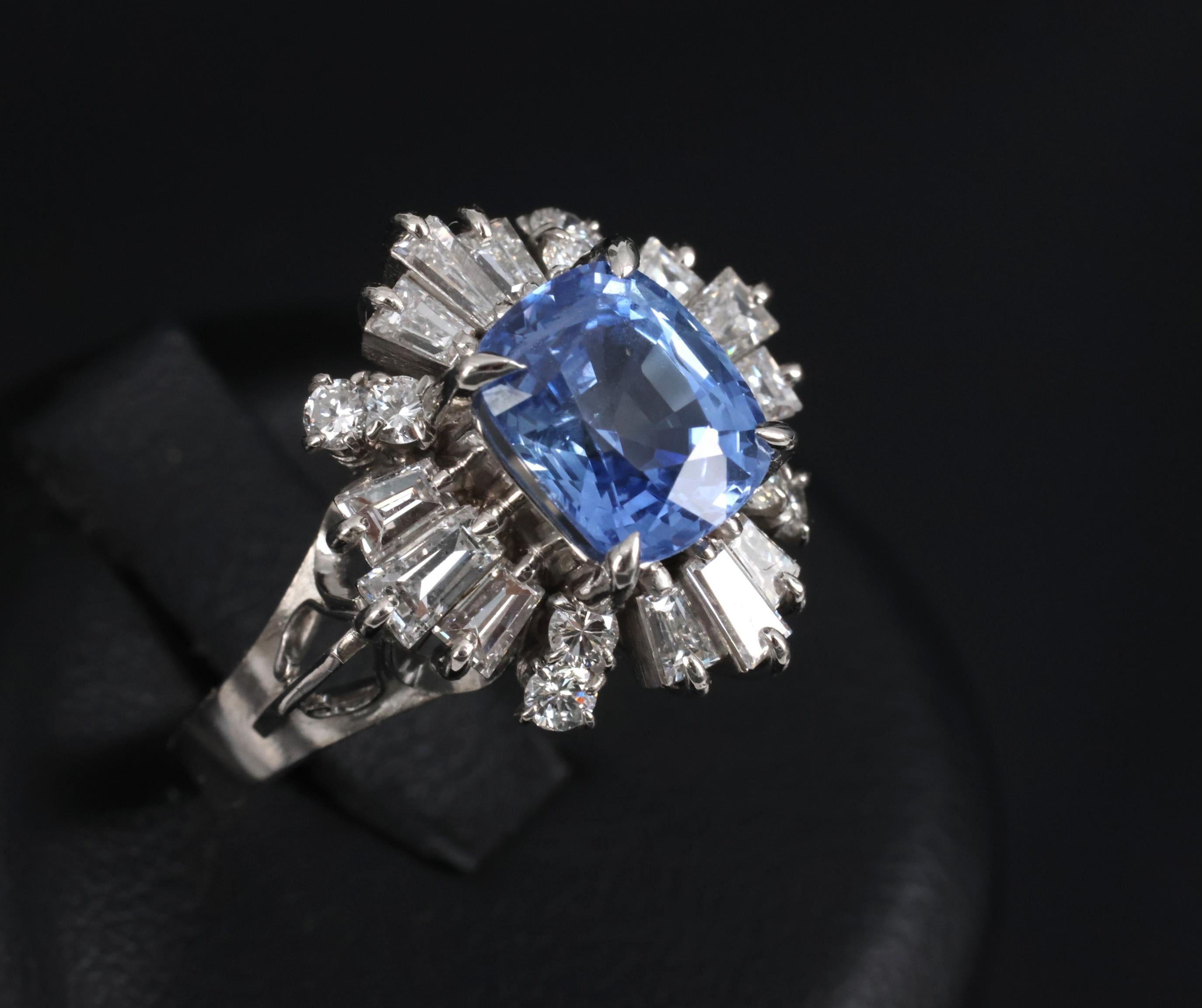 2.90ct GIA Ceylon No Heat Blue Sapphire & 1.33ct Diamond Platinum Ring Size 7.25
