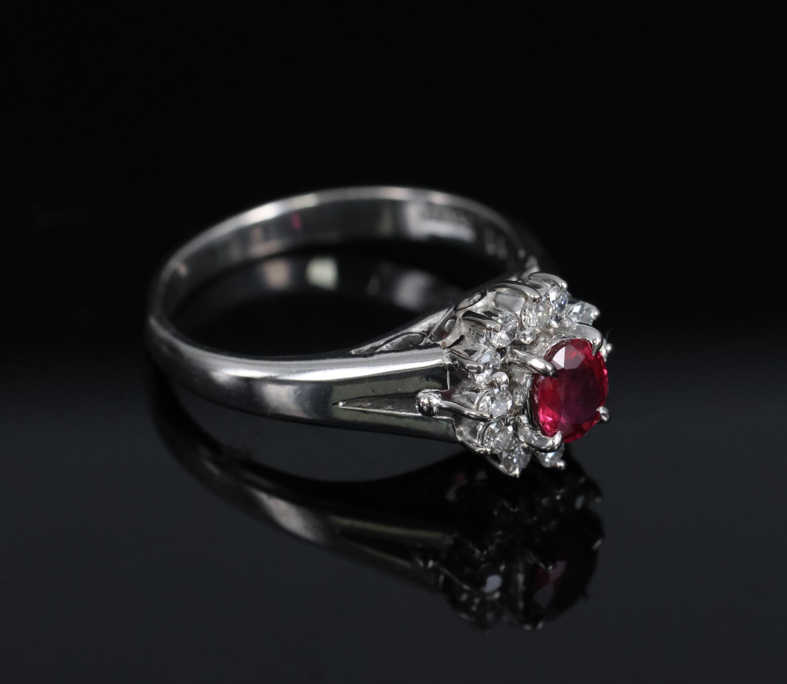 Vintage 0.41ct Ruby & 0.19ct Diamond Platinum Cocktail Halo Ring Size 5.25