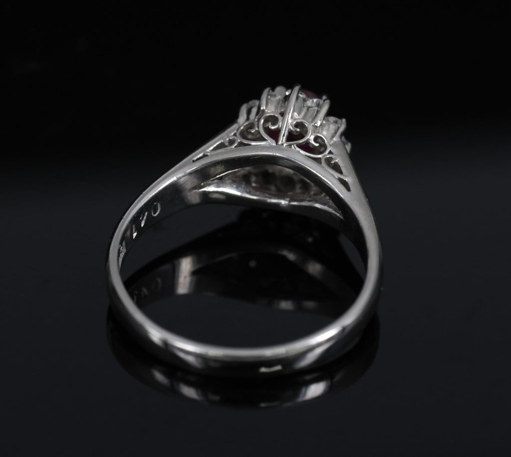 Vintage 0.41ct Ruby & 0.19ct Diamond Platinum Cocktail Halo Ring Size 5.25